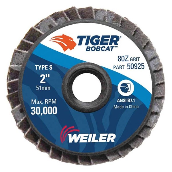 Weiler 2" BobCat Mini Abrasive Flap Disc, Conical (TY29), Type S Mount, 80Z 50925